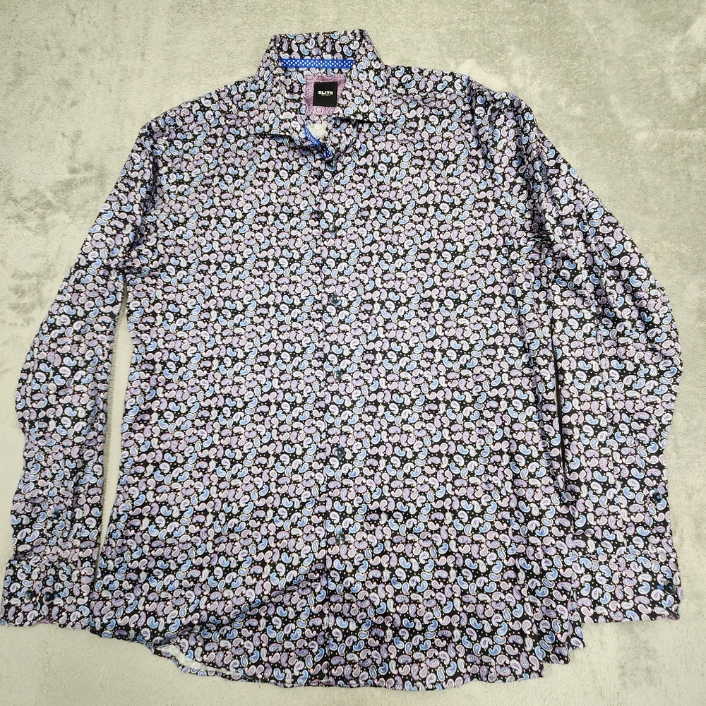 Elite Serica Paisley Button Down Dress Shirt –Men’s Size Large –Colorful Pattern